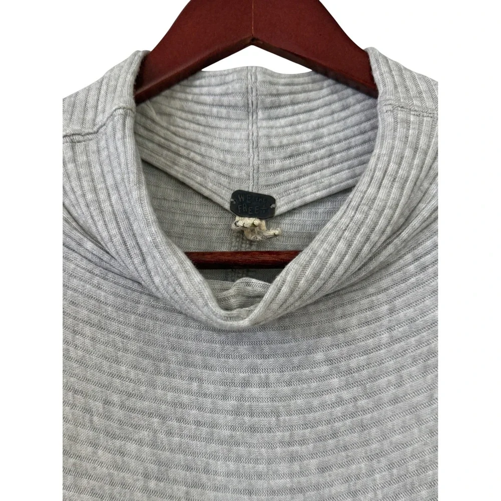 Free People We The Free Medium Gray Lover Rib Cowl Neck Split Back Boho Tunic